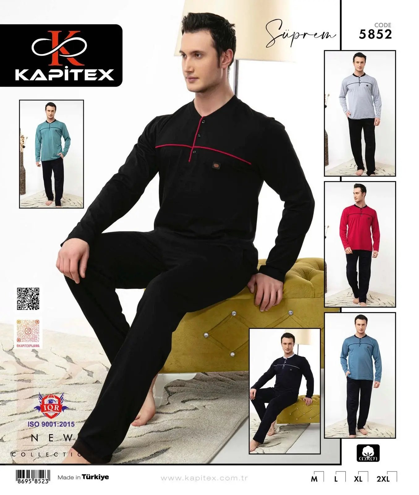 Kapitex 5852 (M-L-XL-XXL) Erkek Uzun Kollu Pijama Takım