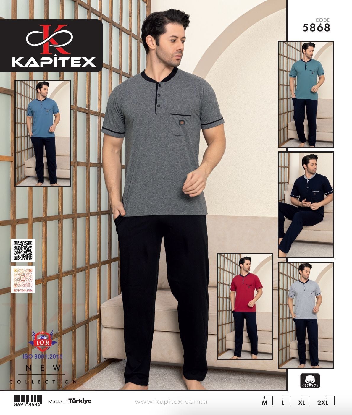 Kapitex 5868 (M-L-XL-XXL) Erkek Kısa Kol Pijama Takım