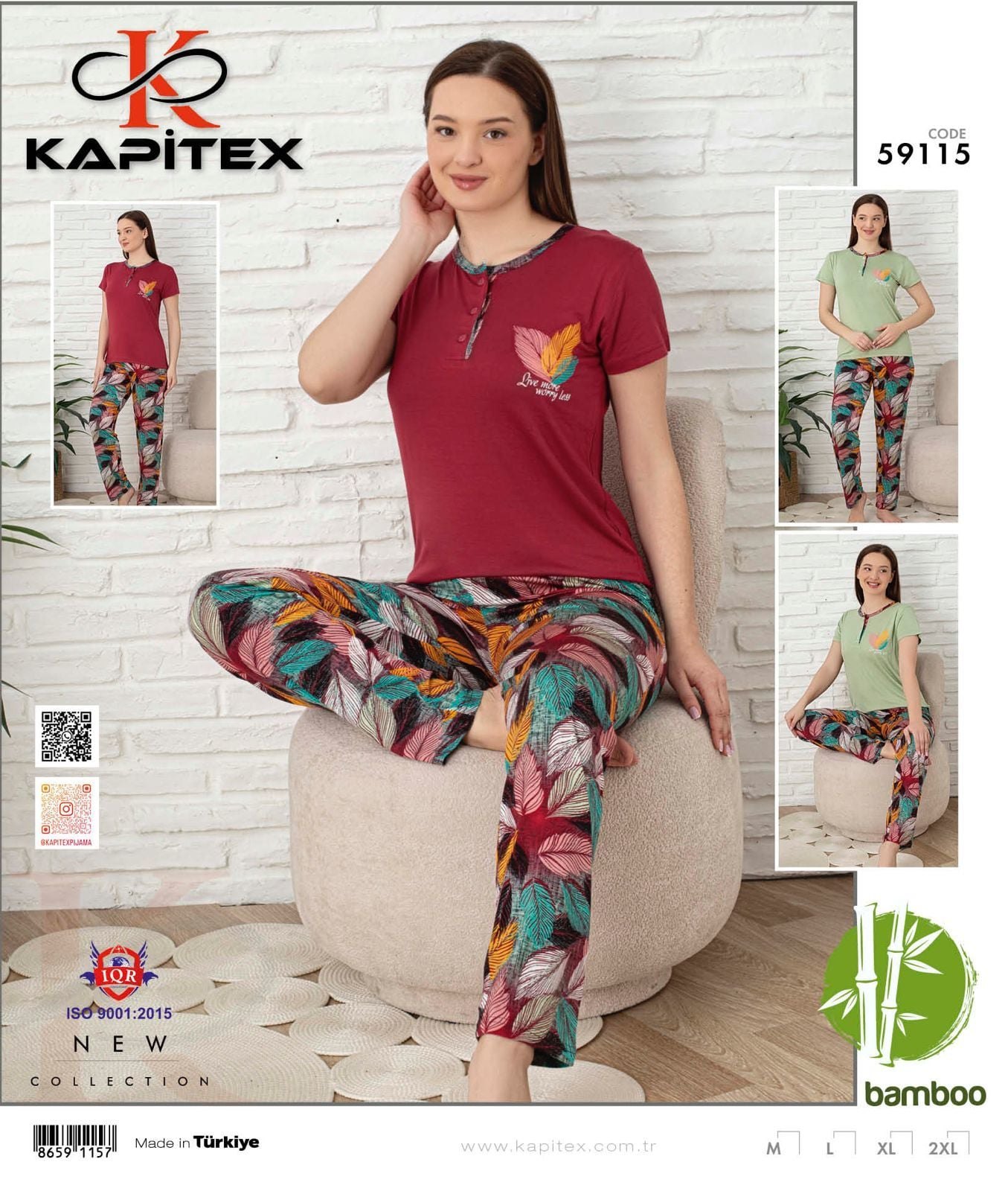 Kapitex 59115 Bambu Ring Viskon Bayan Kısa Kol Pijama Takım