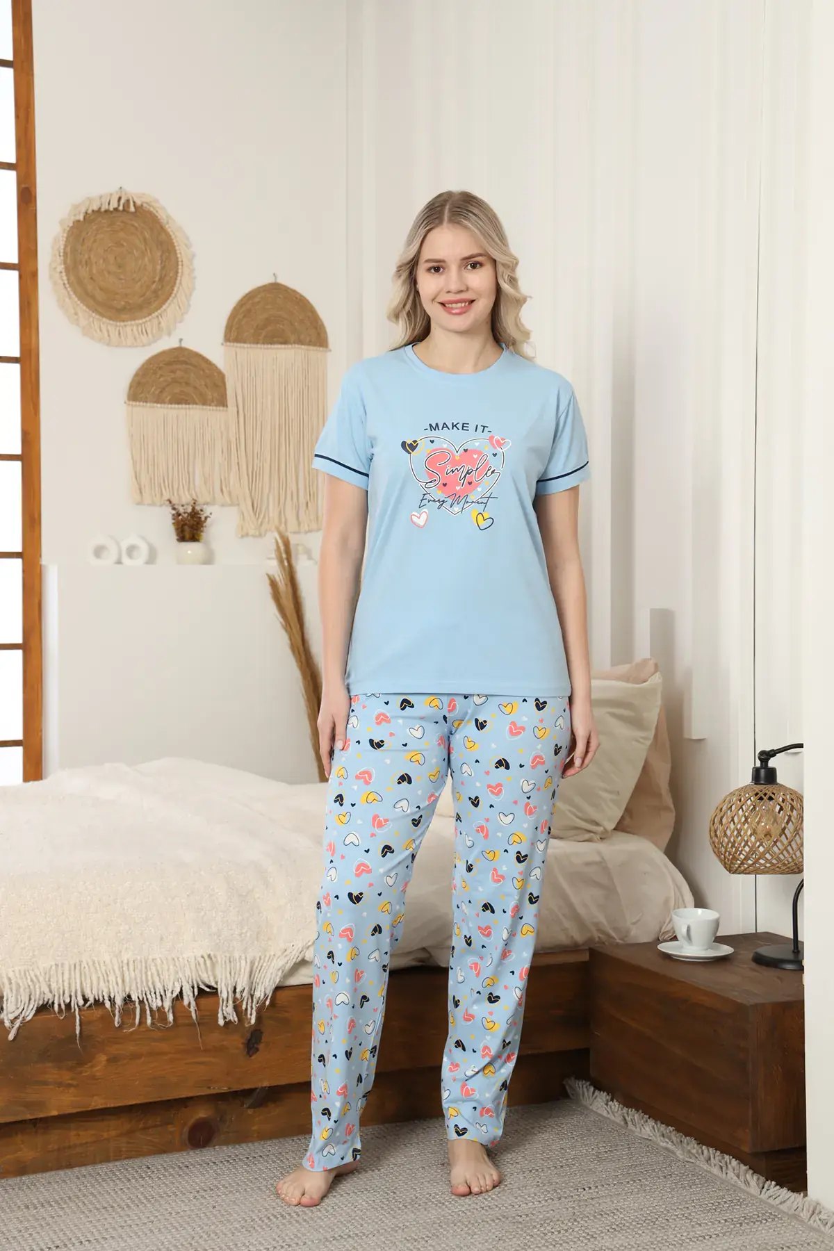 Kapitex 59157 (M-L-XL-XXL) Bayan Kısa Kol Pijama Takım