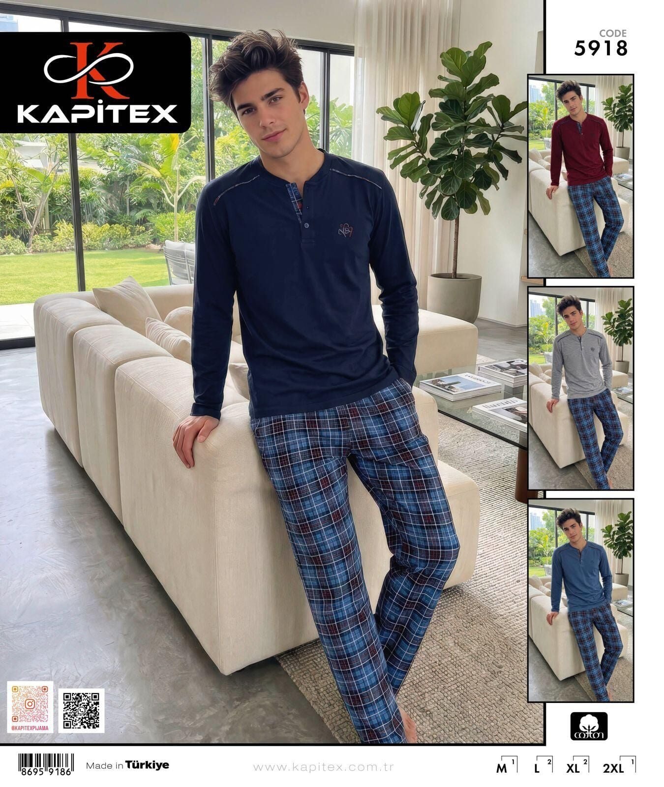 Kapitex 5918 (M-L-XL-XXL) Erkek Uzun Kol Pijama Takım