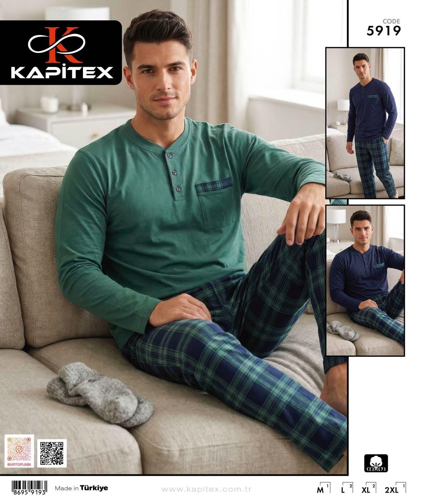 Kapitex 5919 (M-L-XL-XXL) Erkek Uzun Kol Pijama Takım