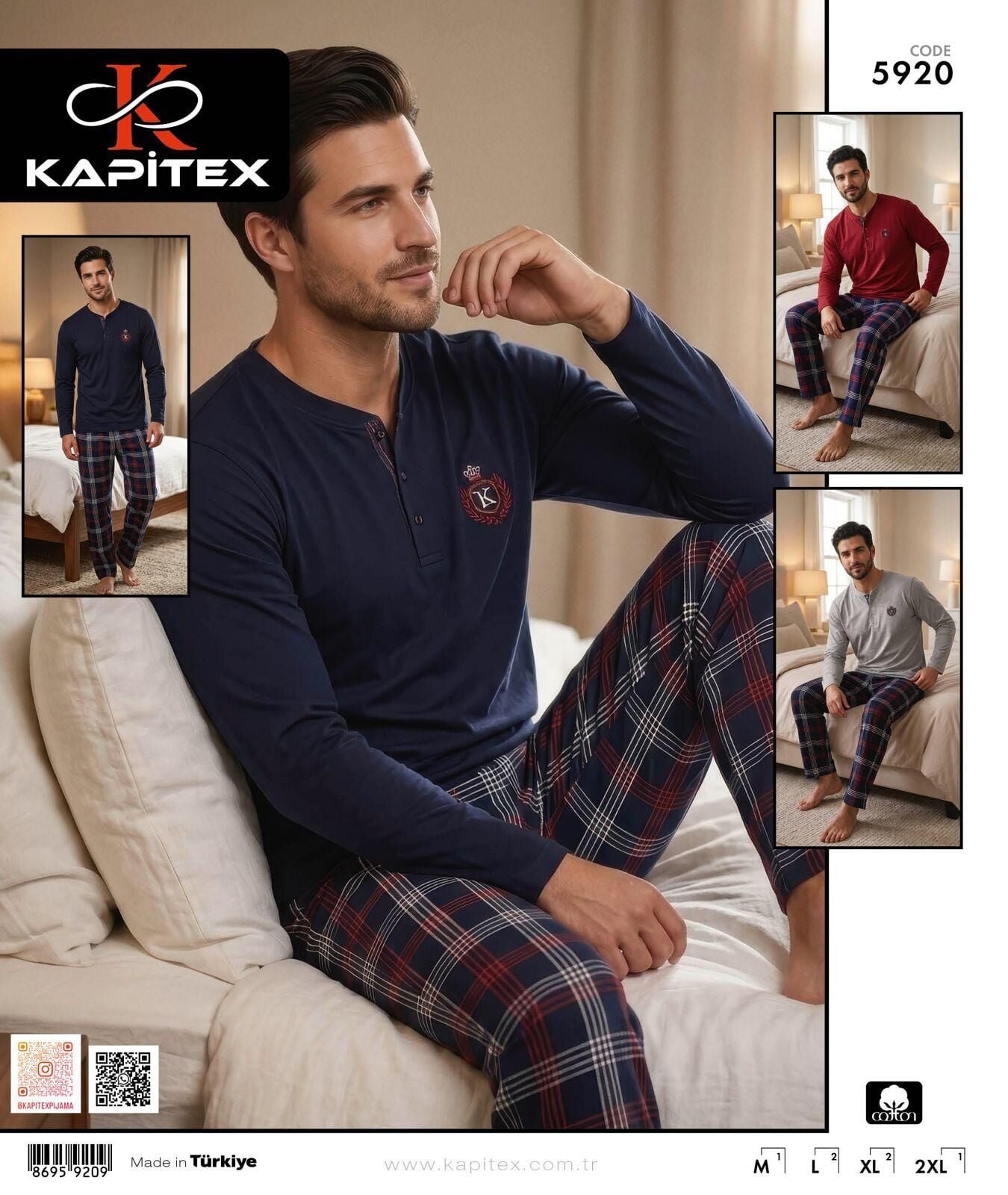 Kapitex 5920 (M-L-XL-XXL) Erkek Uzun Kol Pijama Takım