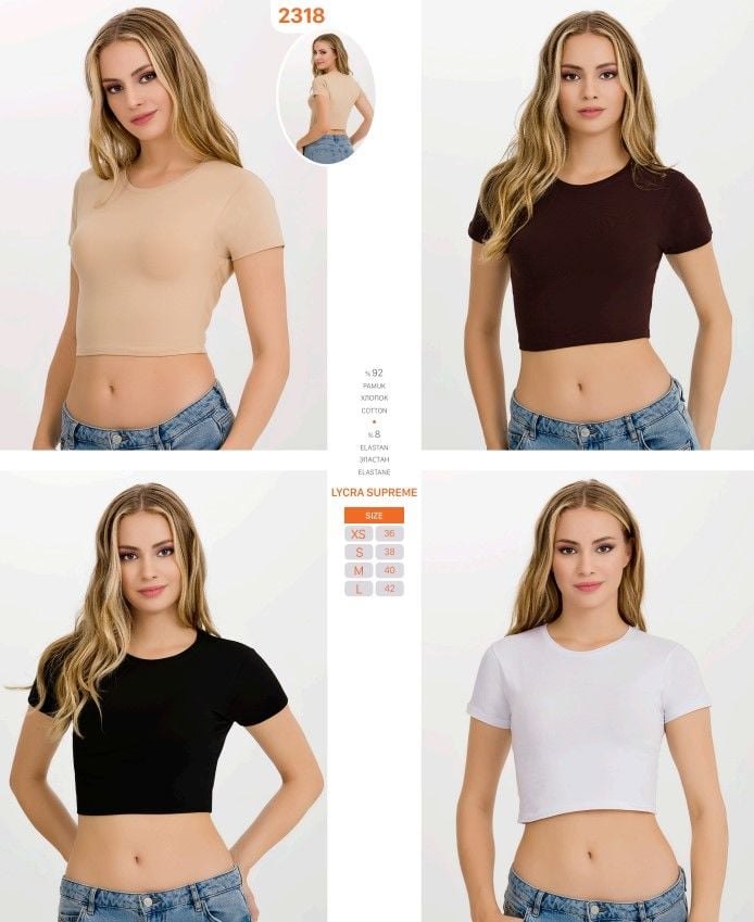 İlke 2318 Bayan Likralı Yarım Kol Crop