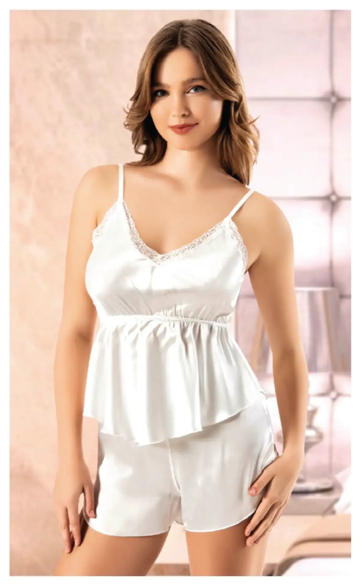Miss Laris 3103 (M-L-XL) Bayan Saten Şortlu Takım