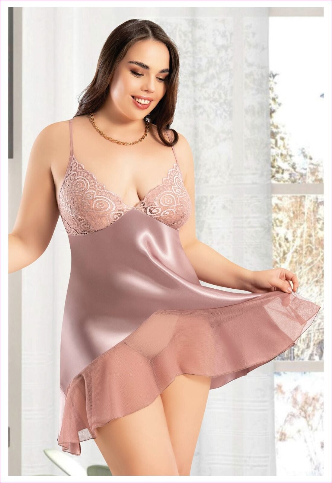 Miss Laris 4046 (2XL-3XL-4XL) Battal Beden Bayan Saten Gecelik