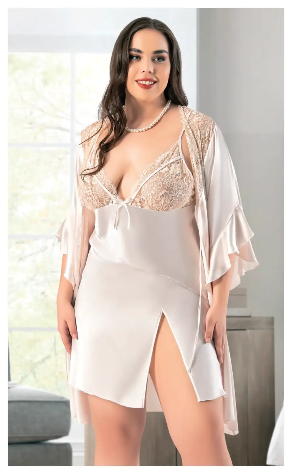Miss Laris 6004 (2XL-3XL-4XL) Battal Beden Bayan İkili Saten Takım