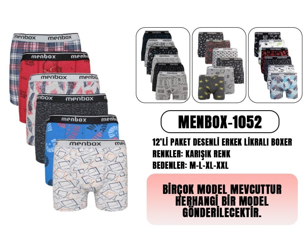 Menbox 1052 Desenli Erkek Likralı Boxer