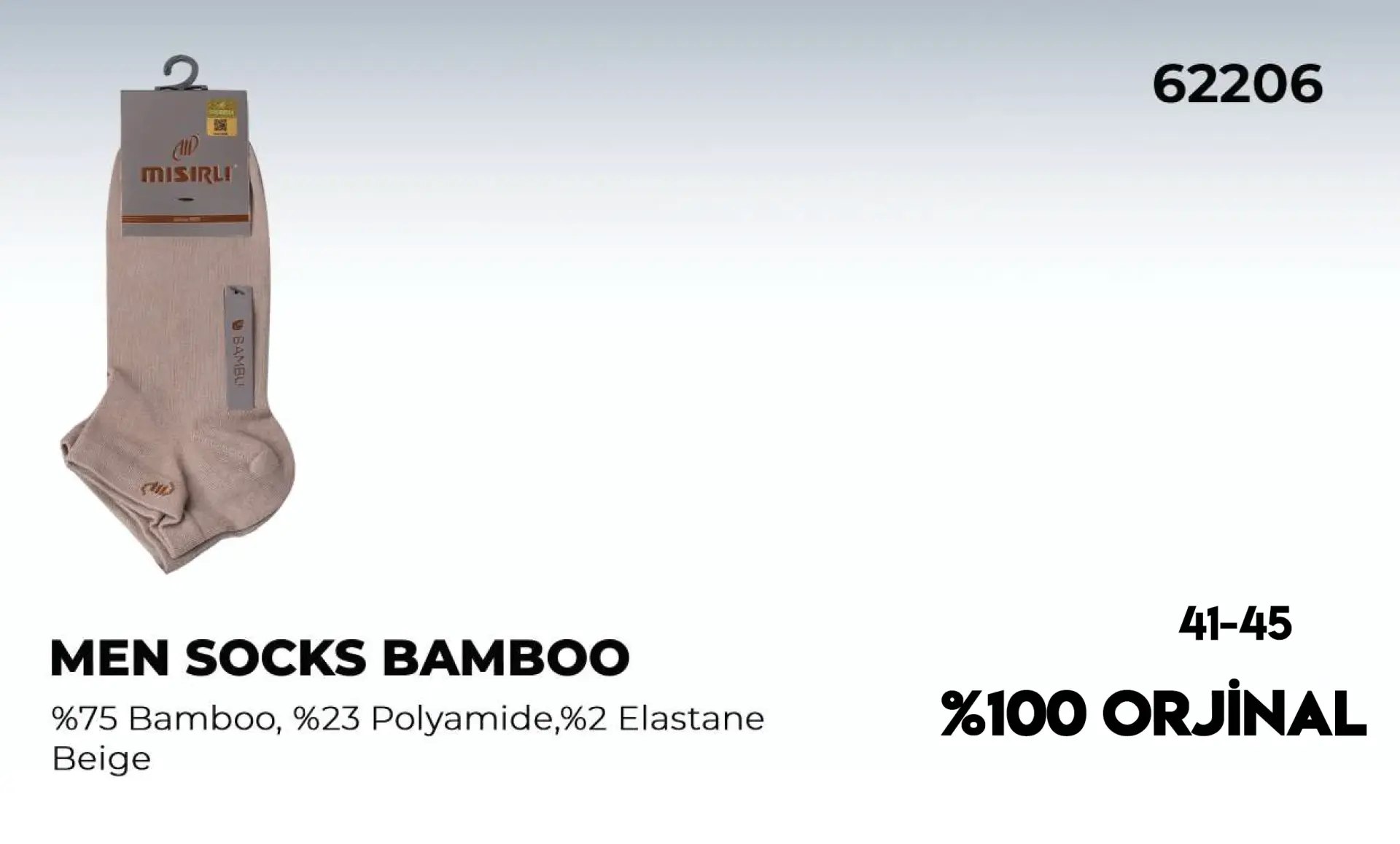 Mısırlı 62206 (41-45) Dikişsiz Organik Bambu Erkek Patik Çorap