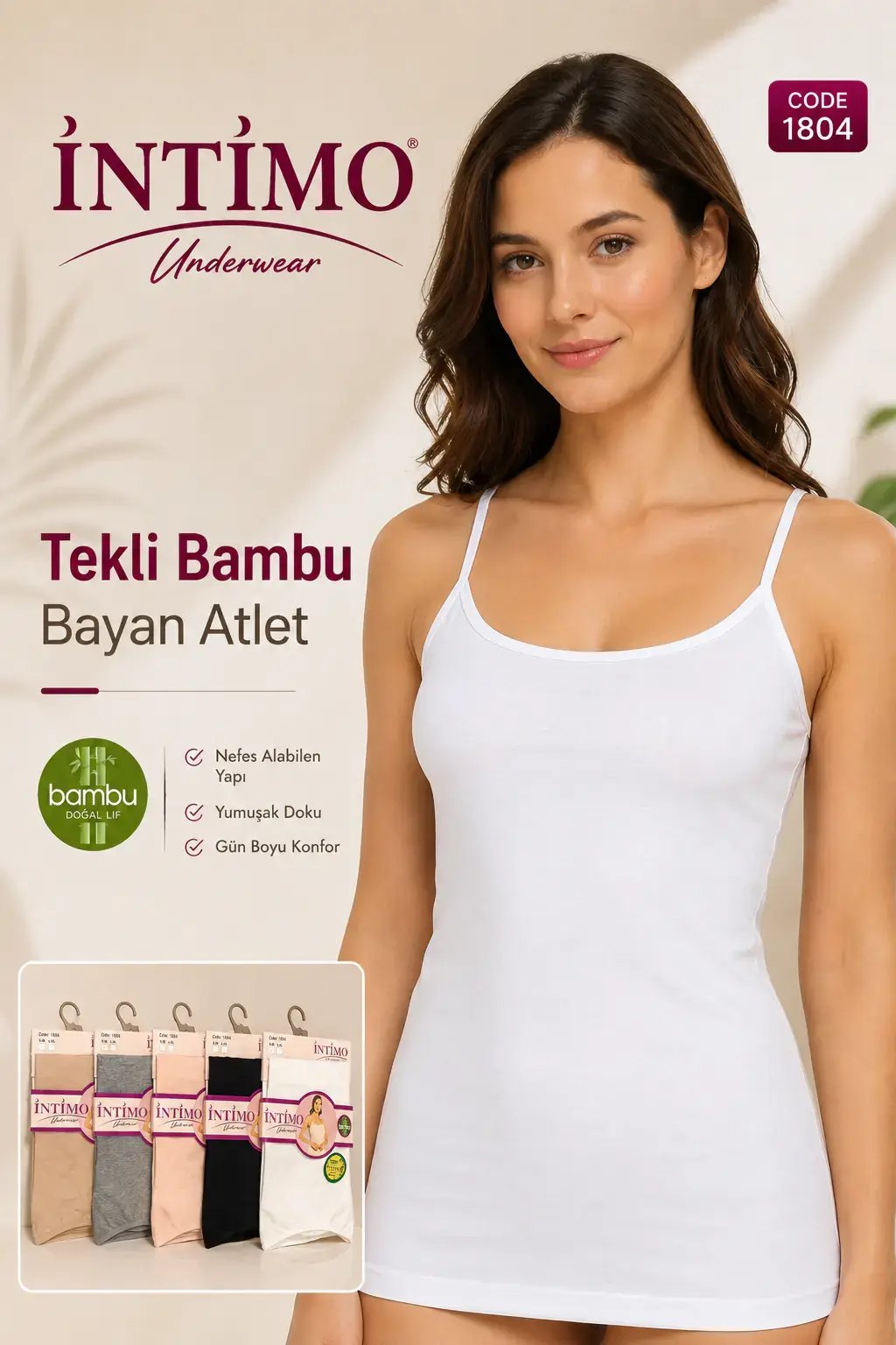 İntimo 1804 (S-M-L-XL) Bambu Bayan İp Askılı Atlet