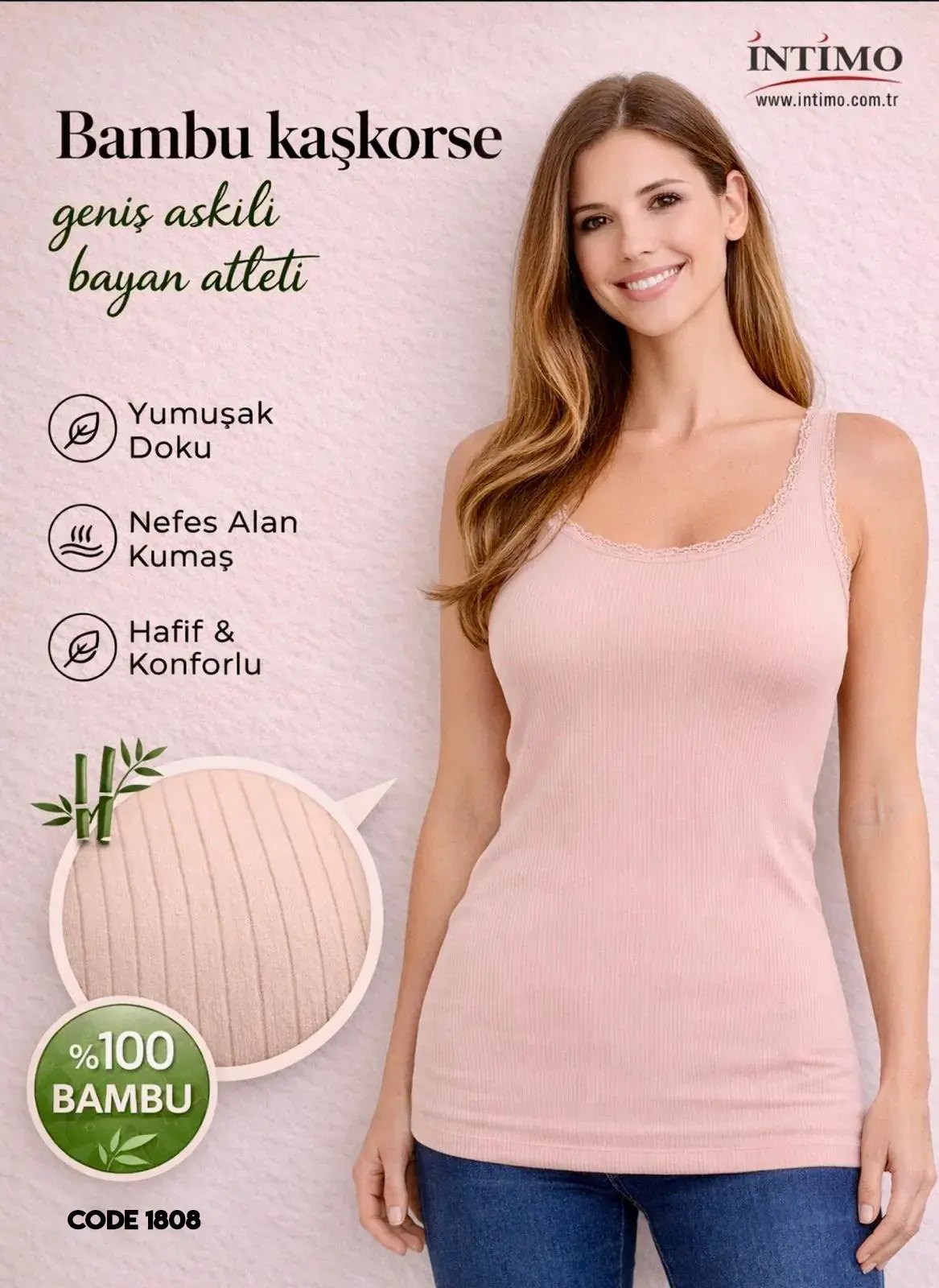 İntimo 1808 (S-M-L-XL) Bambu Bayan Kaşkorse Geniş Askılı Atlet
