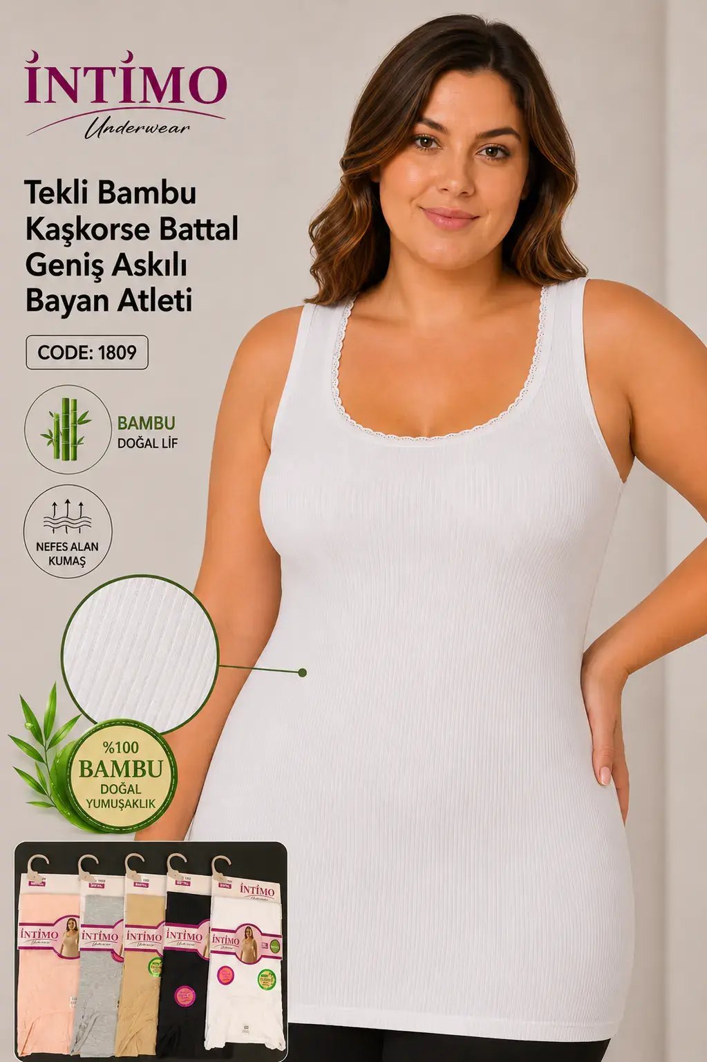İntimo 1809 Battal Beden Bambu Bayan Kaşkorse Geniş Askılı Atlet