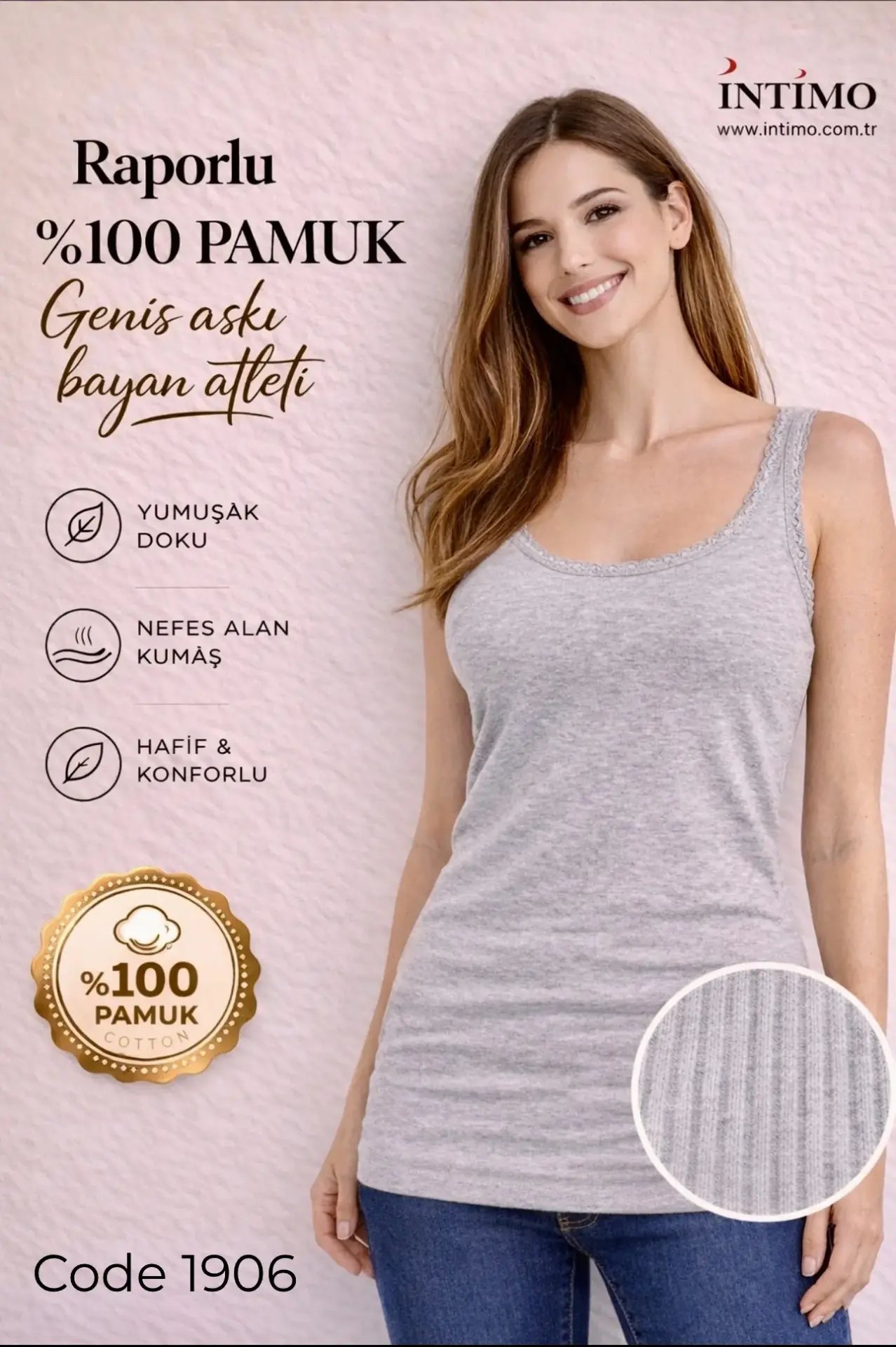 İntimo 1906 (S-M-L-XL) Raporlu Kalın Askılı Dantelli Bayan Atlet
