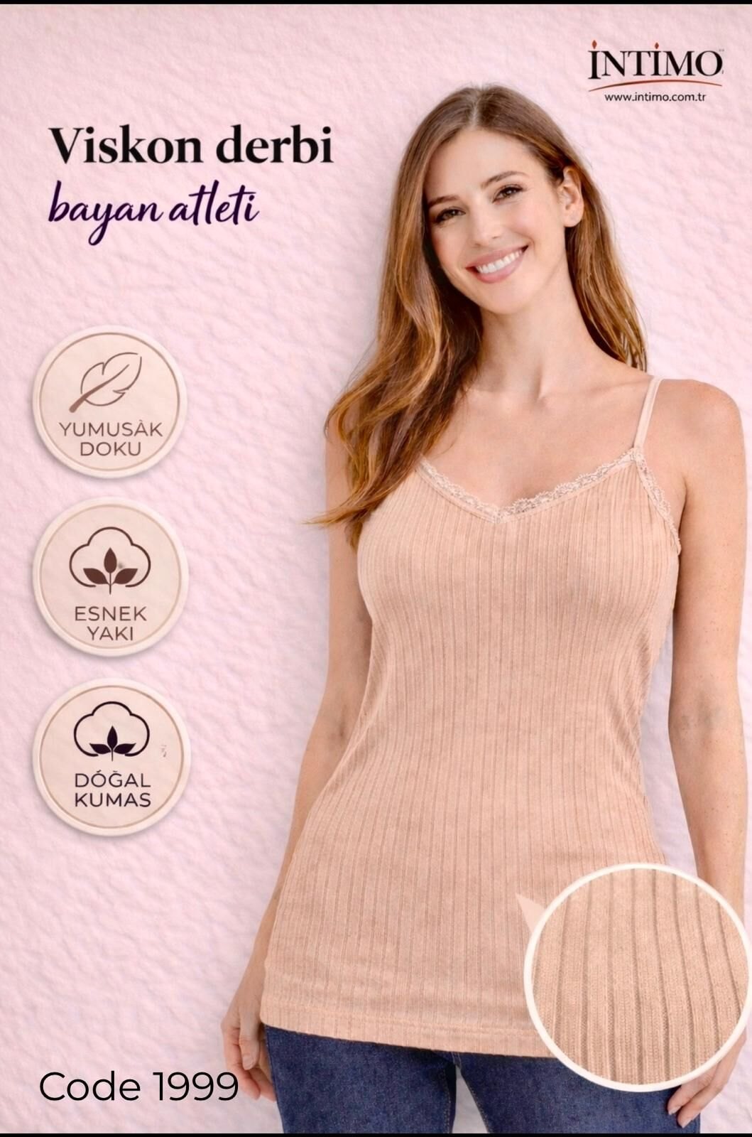 İntimo 1999 (S-M-L-XL) Raporlu Viskon İp Askılı Bayan Atlet