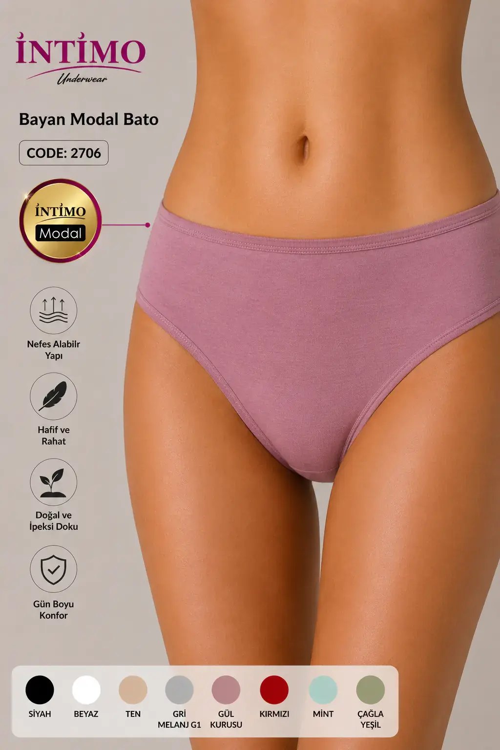 İntimo 2706 (L-XL) Modal Doku Likralı Biyeli Bayan Külot