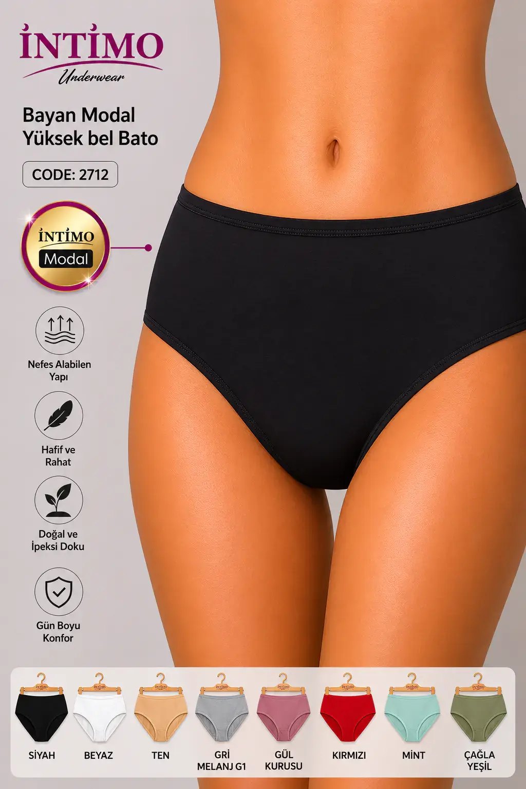 İntimo 2712 (M-L-XL) Modal Yüksel Bel Bayan Bato
