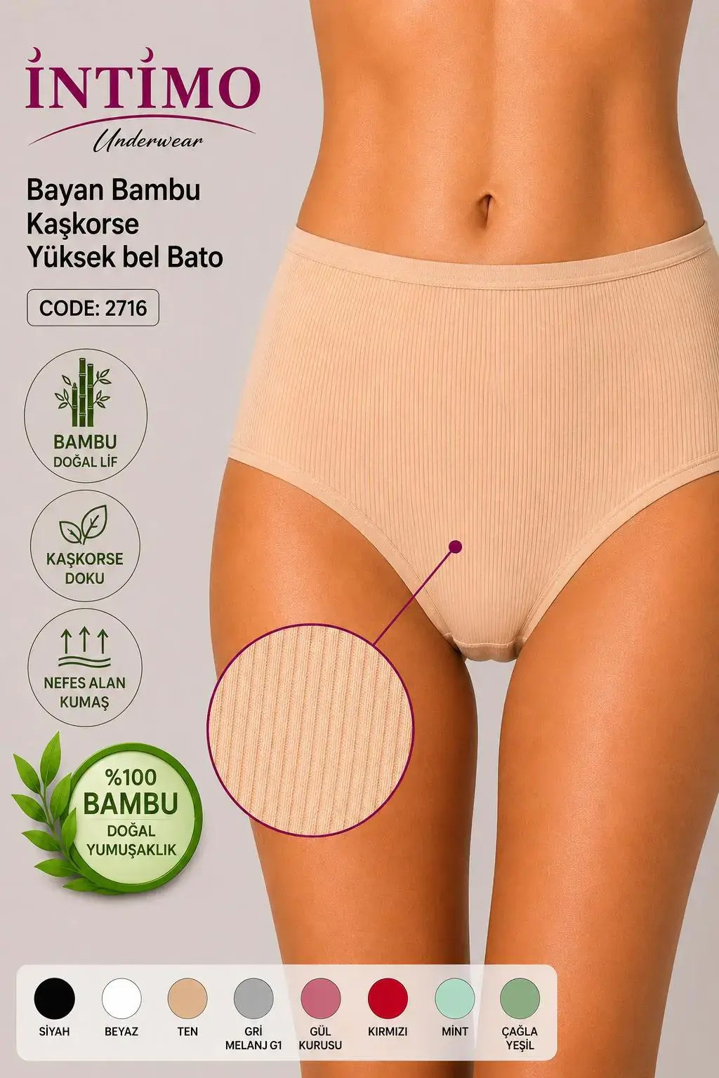 İntimo 2716 (M-L-XL) Bambu Kaşkorse Yüksel Bel Bayan Bato