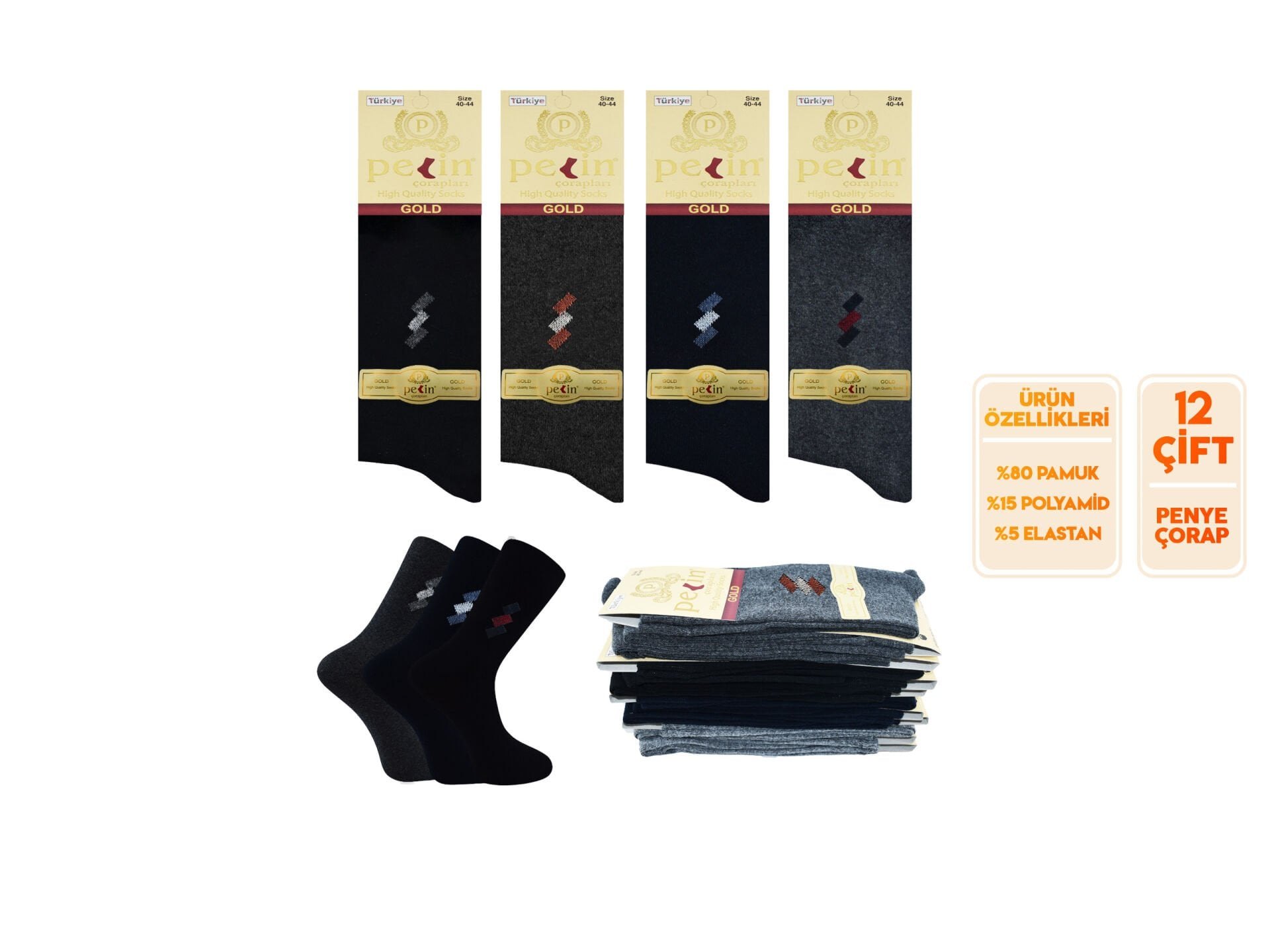 Pelin 1-32 (40-44) Erkek Penye Likralı Çorap