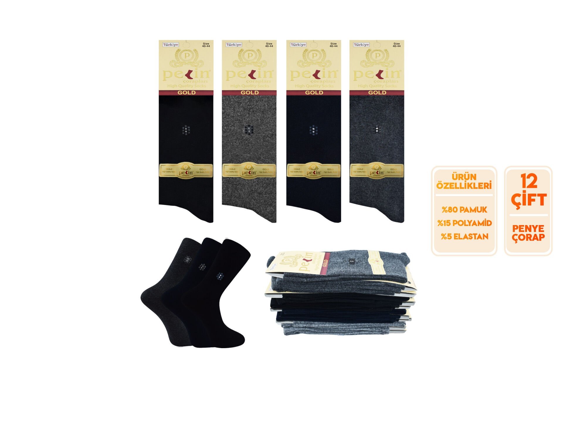 Pelin 1-34 (40-44) Erkek Penye Likralı Çorap