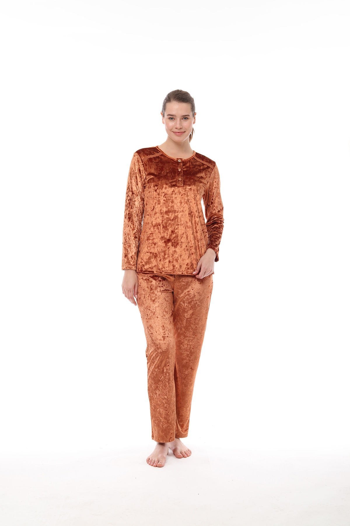 Pijadore 1519 Kadife Uzun Kollu Bayan Pijama Takım