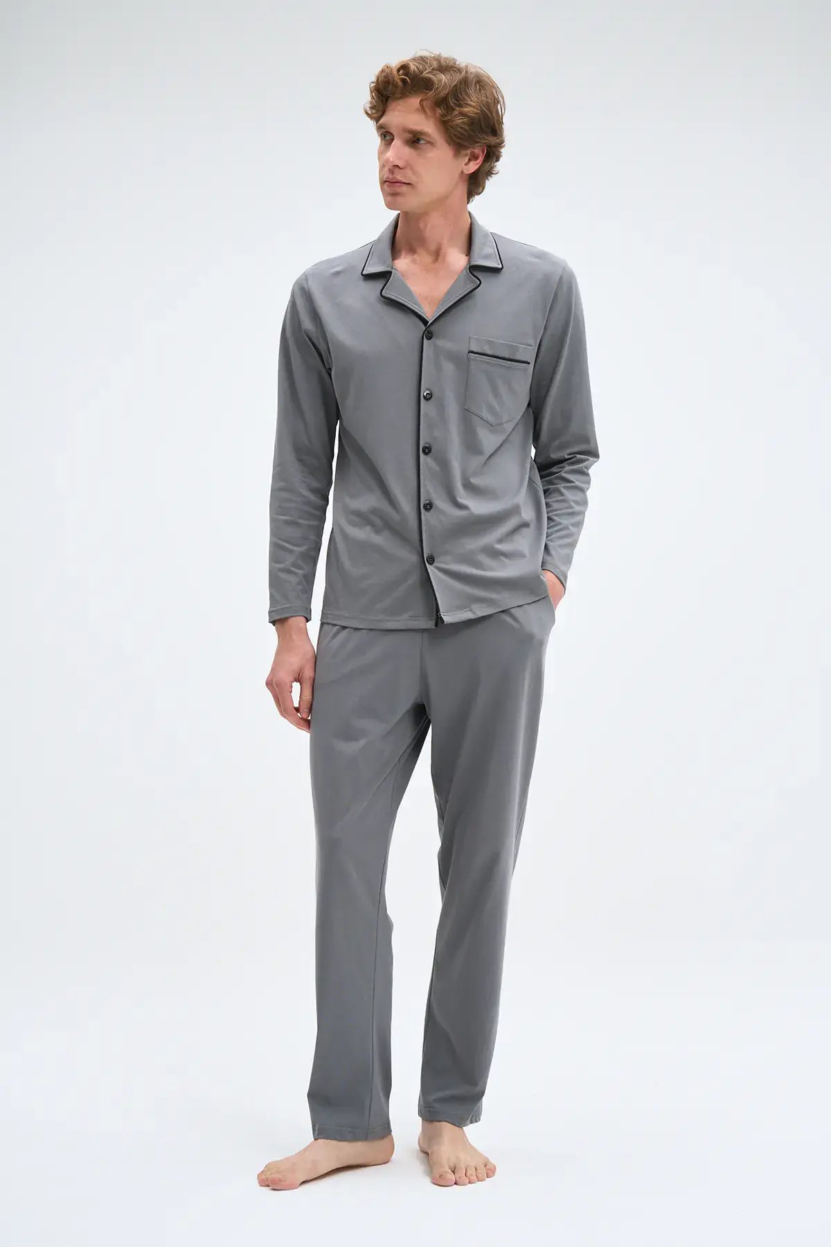 Pijadore 2062B (2XL-3XL-4XL-5XL) Uzun Kollu Boydan Düğmeli Erkek Pijama Takım
