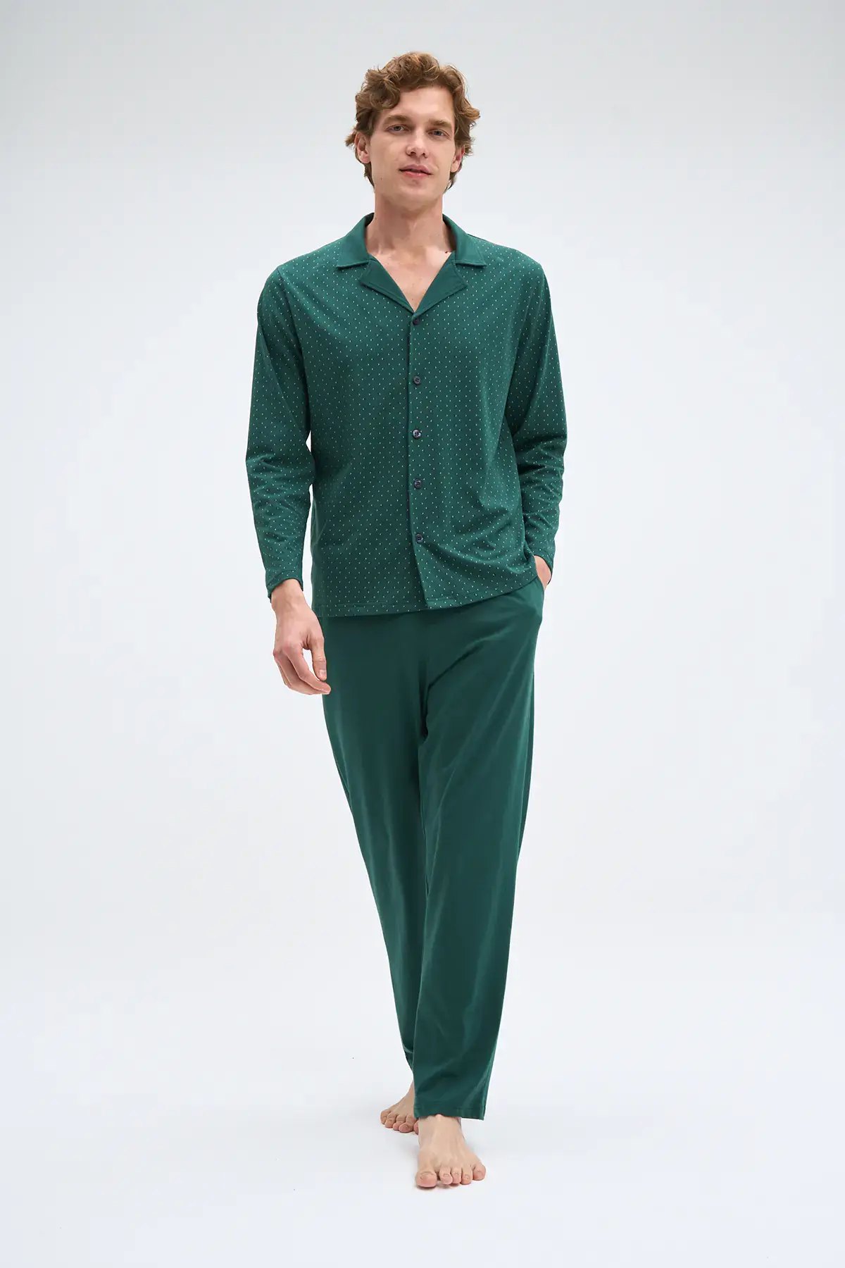 Pijadore 2071 (M-L-XL-XXL) Uzun Kollu Boydan Düğmeli Erkek Pijama Takım