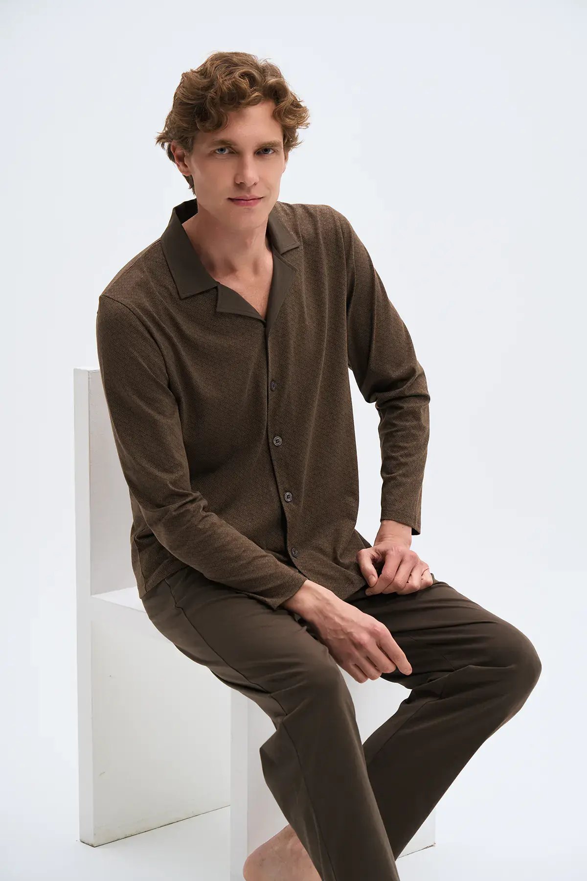 Pijadore 2078 (M-L-XL-XXL) Uzun Kollu Düğmeli Erkek Pijama Takım