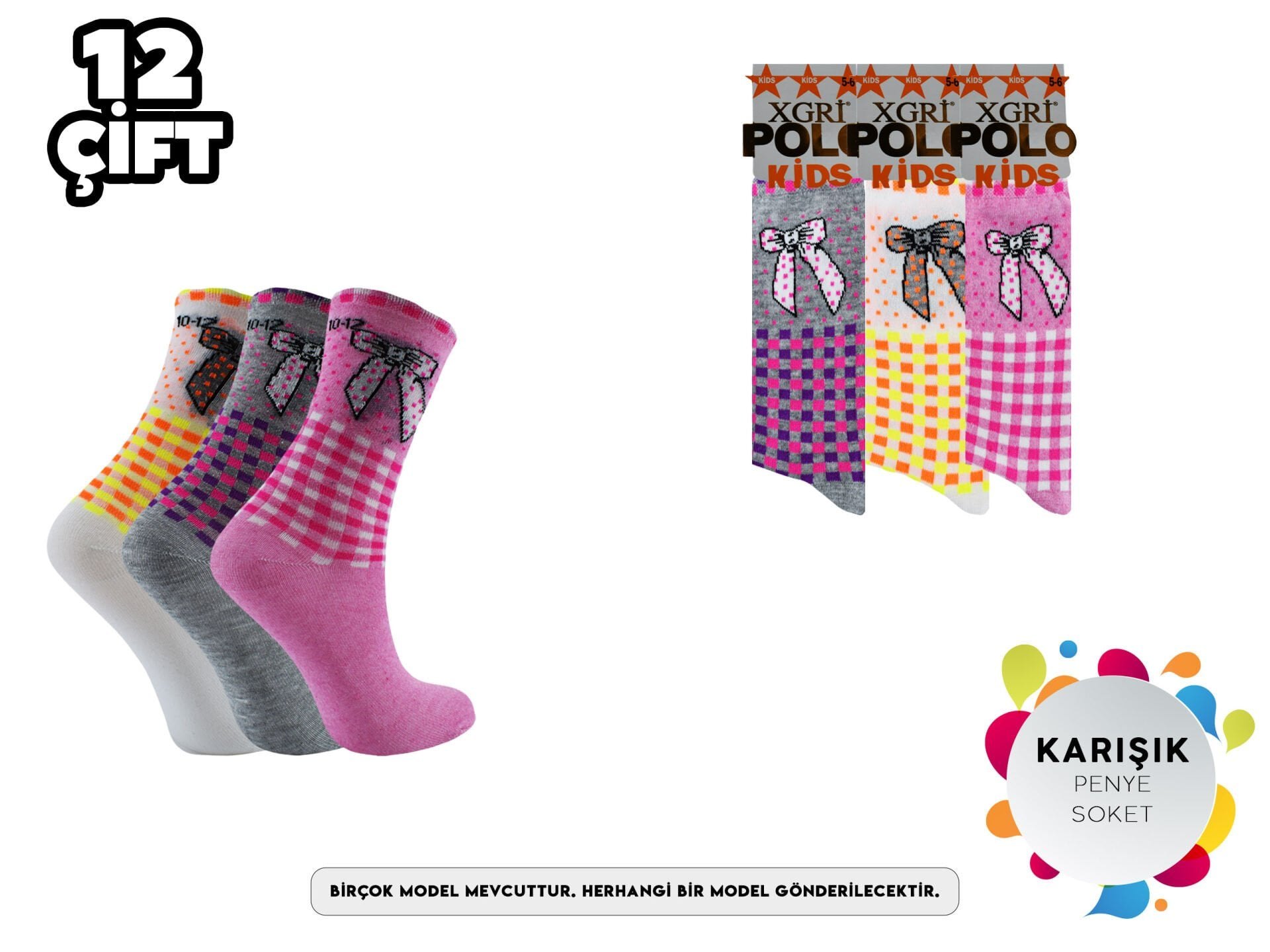XGRİ POLO 3'lü Kız Çocuk Penye Soket
