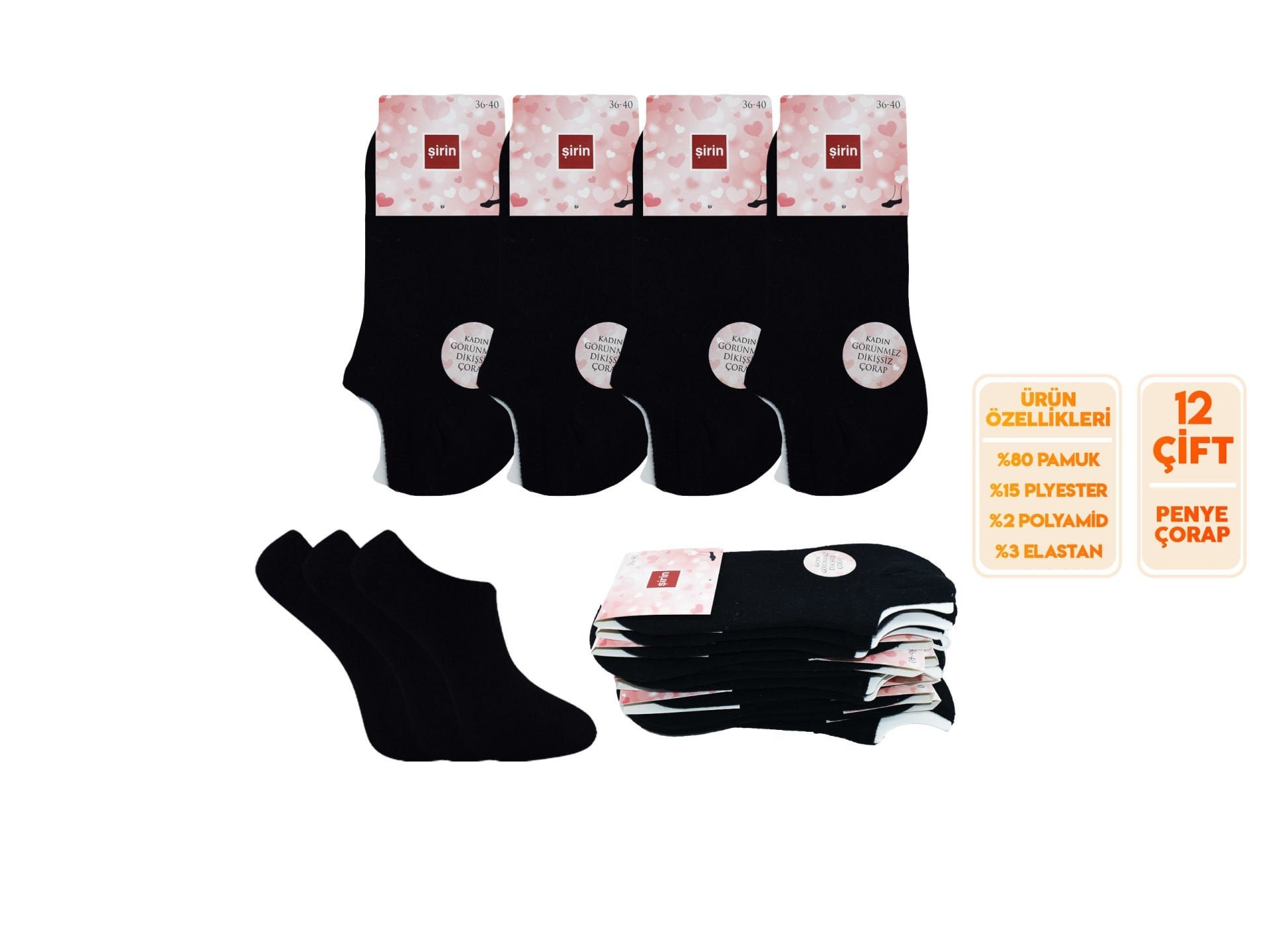 Şirin 4027 Penye Dikişsiz Bayan Sneakers Çorap
