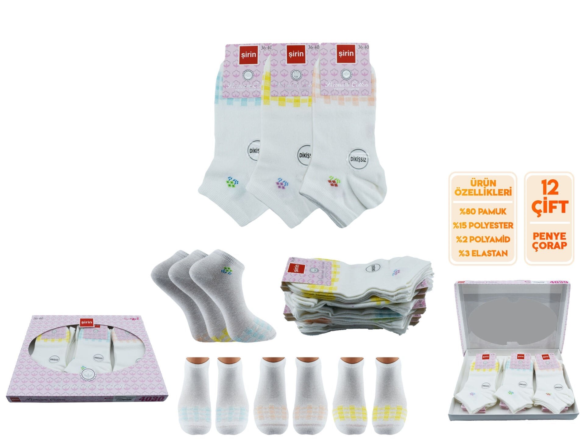 Şirin 4030-57 (36-40) Dikişsiz Bayan Penye Patik Çorap