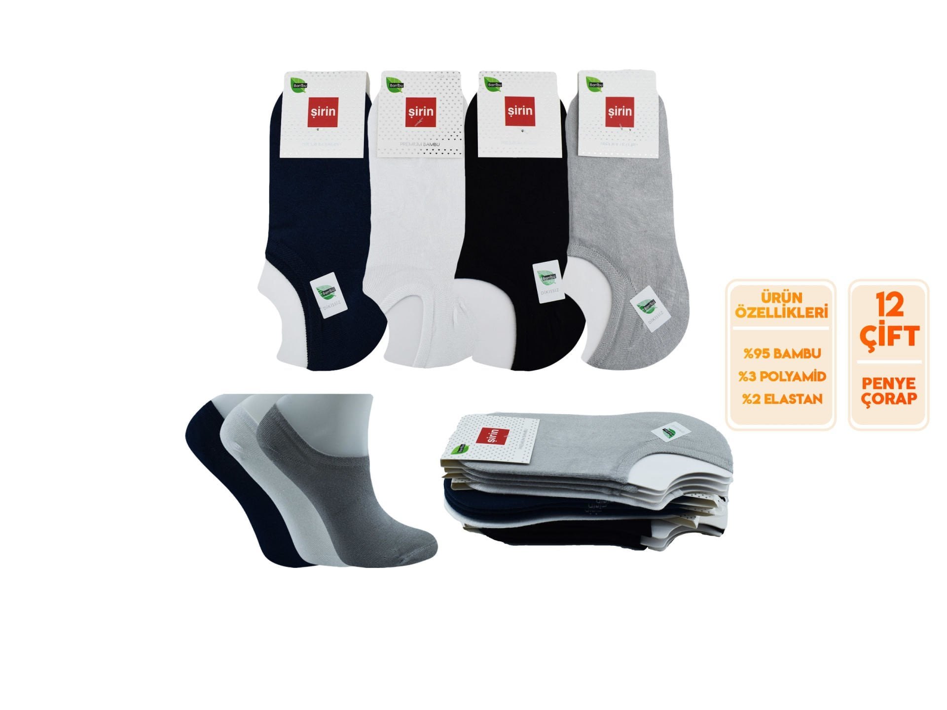 Şirin 4037 Bambu Dikişsiz Bayan Sneakers Çorap