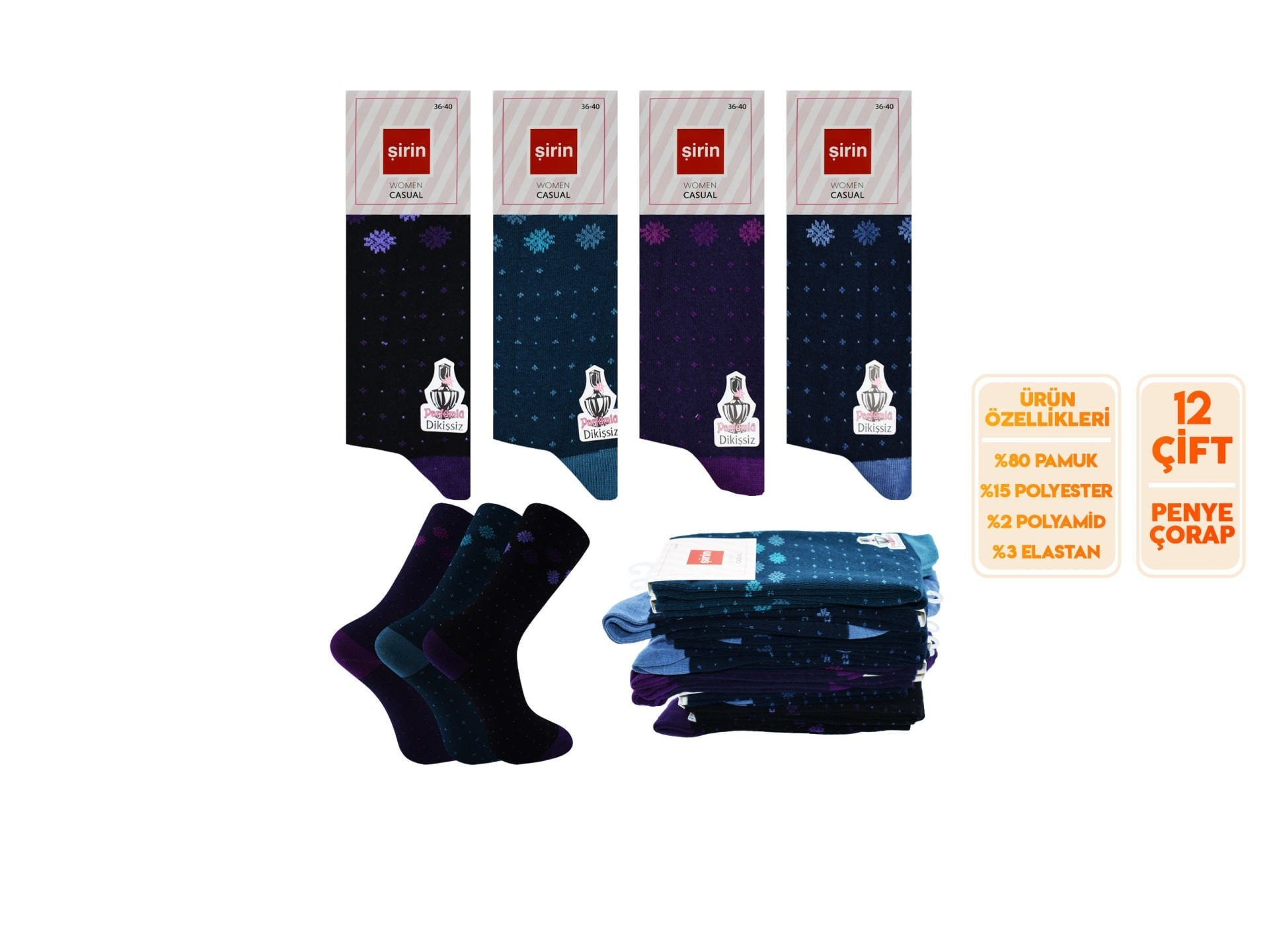 Şirin 4150-3 Dikişsiz Bayan Penye Çorap