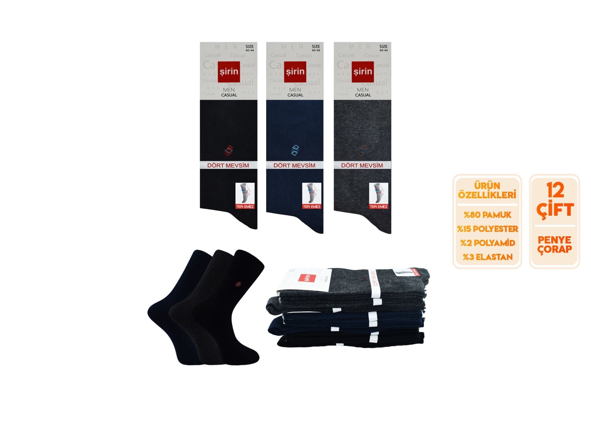 Şirin 7150-18 Dört Mevsim Ter Emici Erkek Penye Soket Çorap