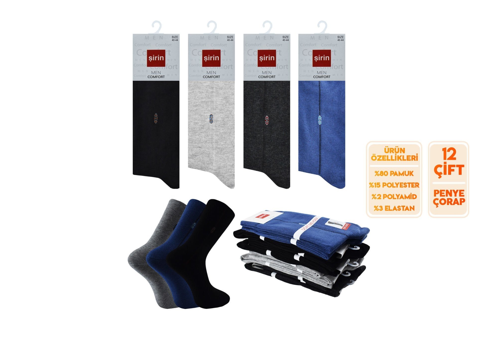 Şirin 7150-52 Dört Mevsim Ter Emici Erkek Penye Soket Çorap