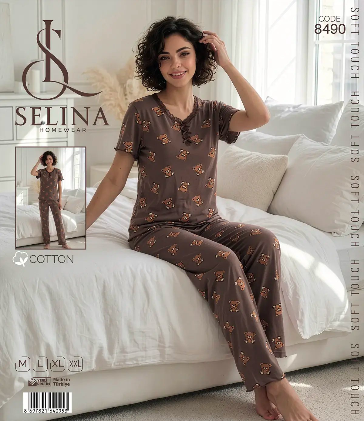 Selina 8490 (M-L-XL-XXL) Bayan Kısa Kollu Pijama Takım