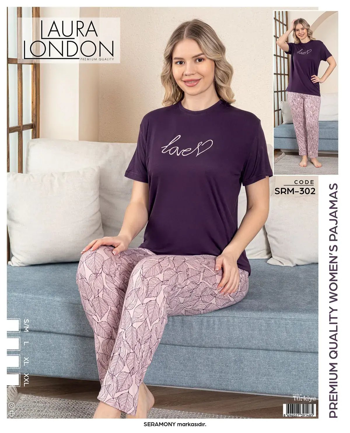 Laura London 302 (S-M-L-XL-XXL) Ring Viskon Kısa Kollu Bayan Pijama Takım