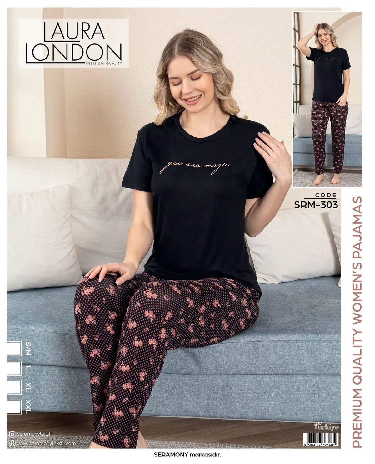 Laura London 303 (S-M-L-XL-XXL) Ring Viskon Kısa Kollu Bayan Pijama Takım