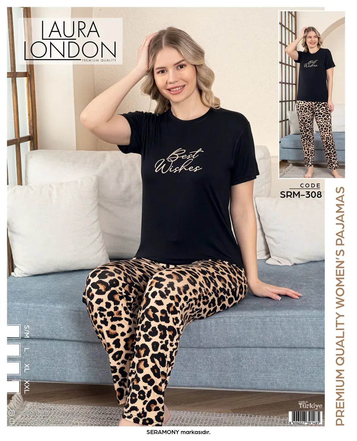 Laura London 308 (S-M-L-XL-XXL) Ring Viskon Kısa Kollu Bayan Pijama Takım