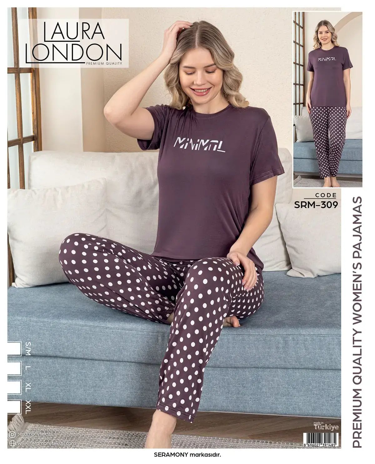 Laura London 309 (S-M-L-XL-XXL) Ring Viskon Kısa Kollu Bayan Pijama Takım