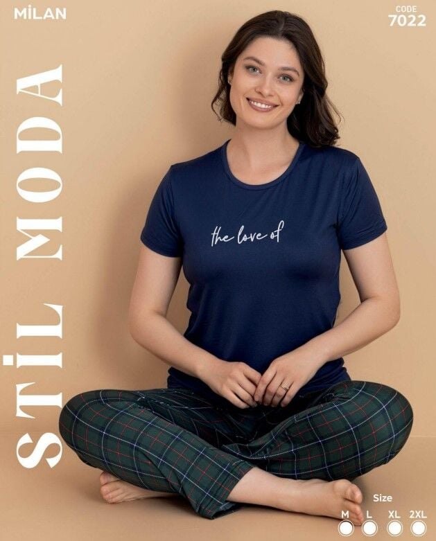 Stil Moda 7022 (M-L-XL-XXL) Milan Bayan Kısa Kol Pijama Takım