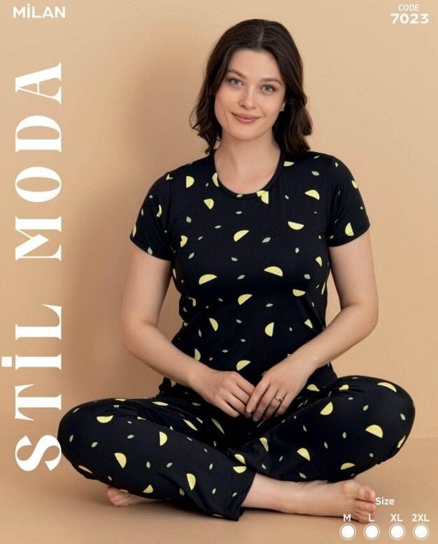 Stil Moda 7023 (M-L-XL-XXL) Milan Bayan Kısa Kol Pijama Takım
