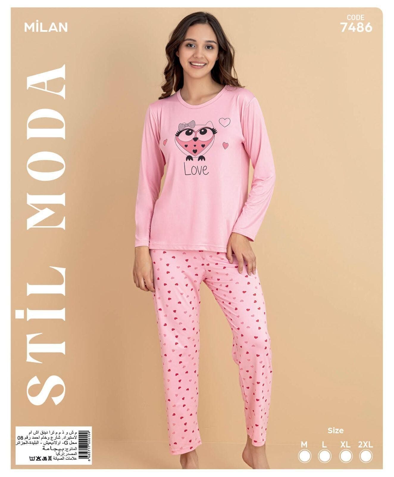 Stil Moda 7486 (M-L-XL-XXL) Milan Bayan Uzun Kol Pijama Takım