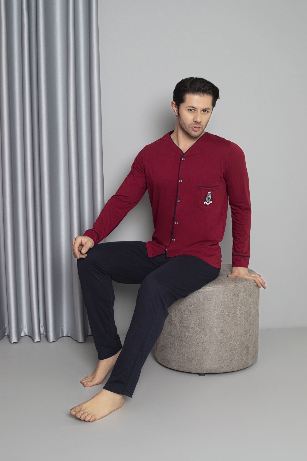 Tekten 5730 Erkek Uzun Kollu Boydan Düğmeli Pijama Takım
