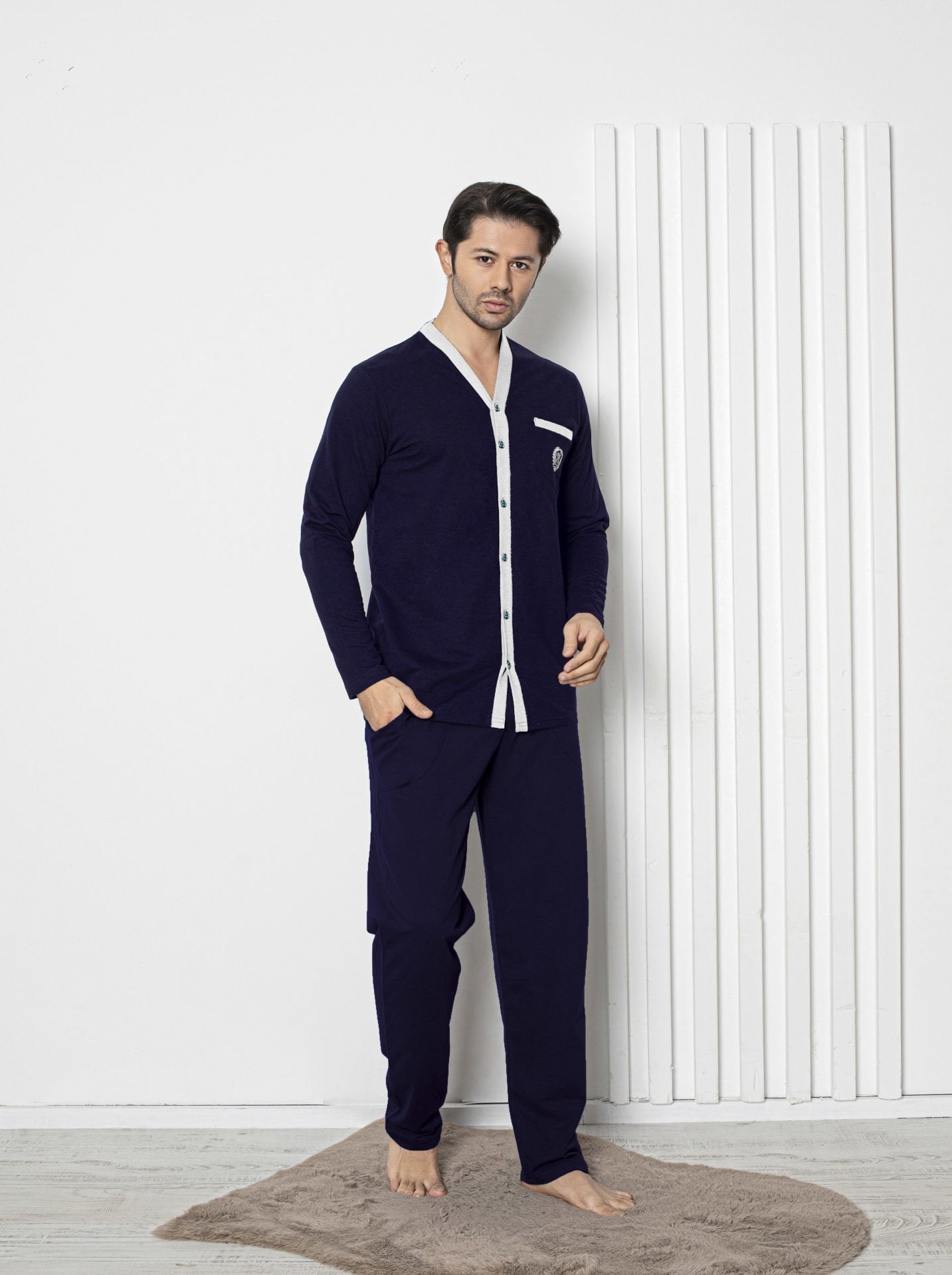 Tekten 5830 Erkek Uzun Kollu Boydan Düğmeli Pijama Takım