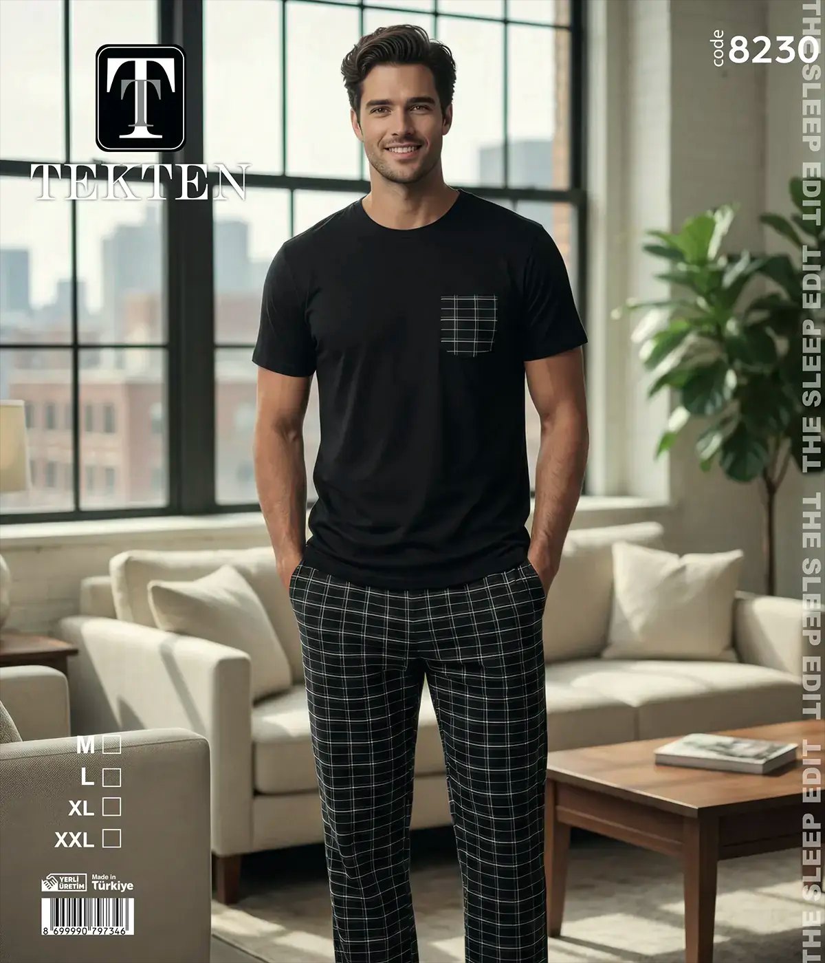 Tekten 8230 (M-L-XL-XXL) Erkek Kısa Kollu Pijama Takım