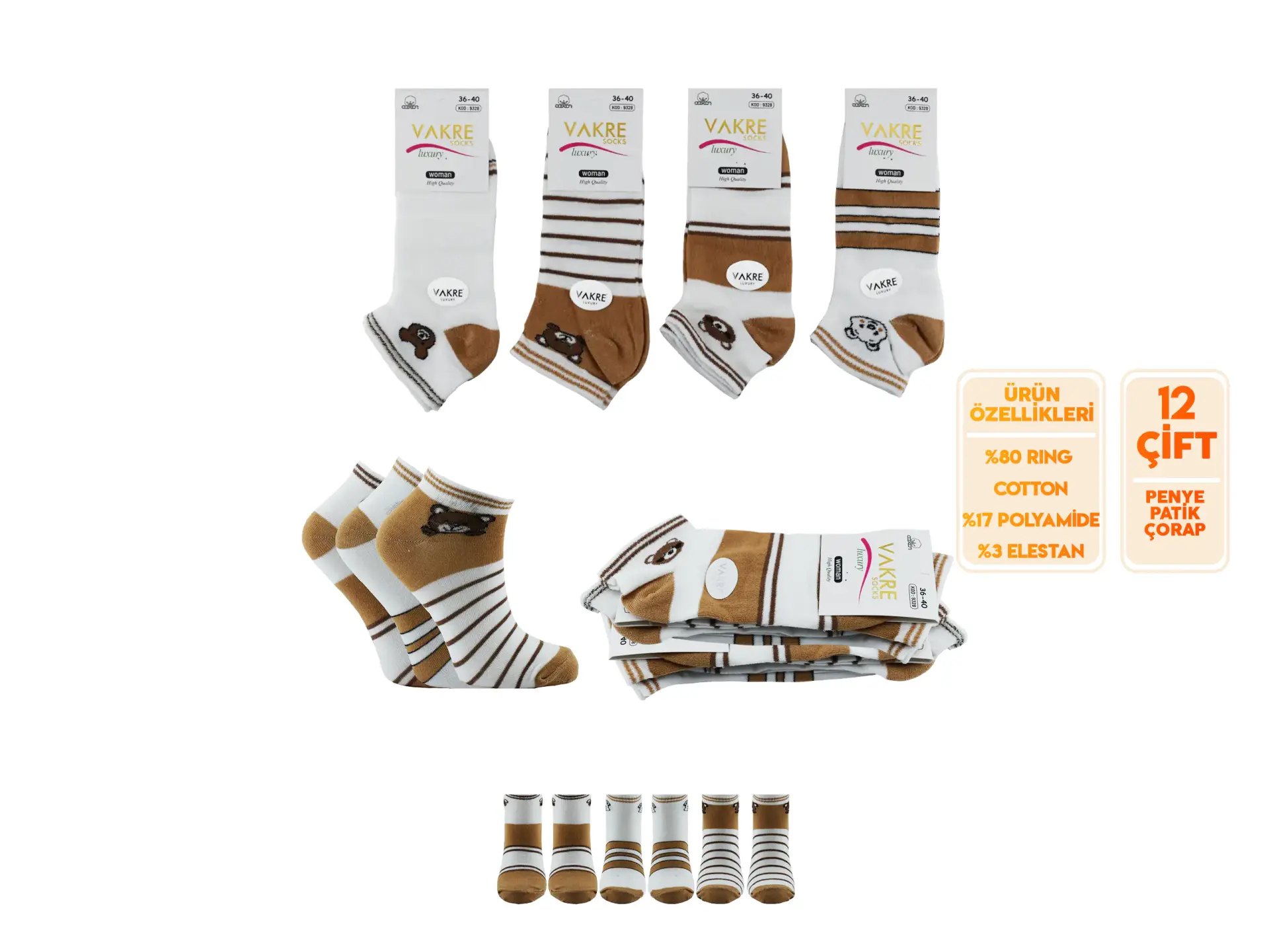 Vakre 9328-27 (36-40) Bayan Penye Patik Çorap