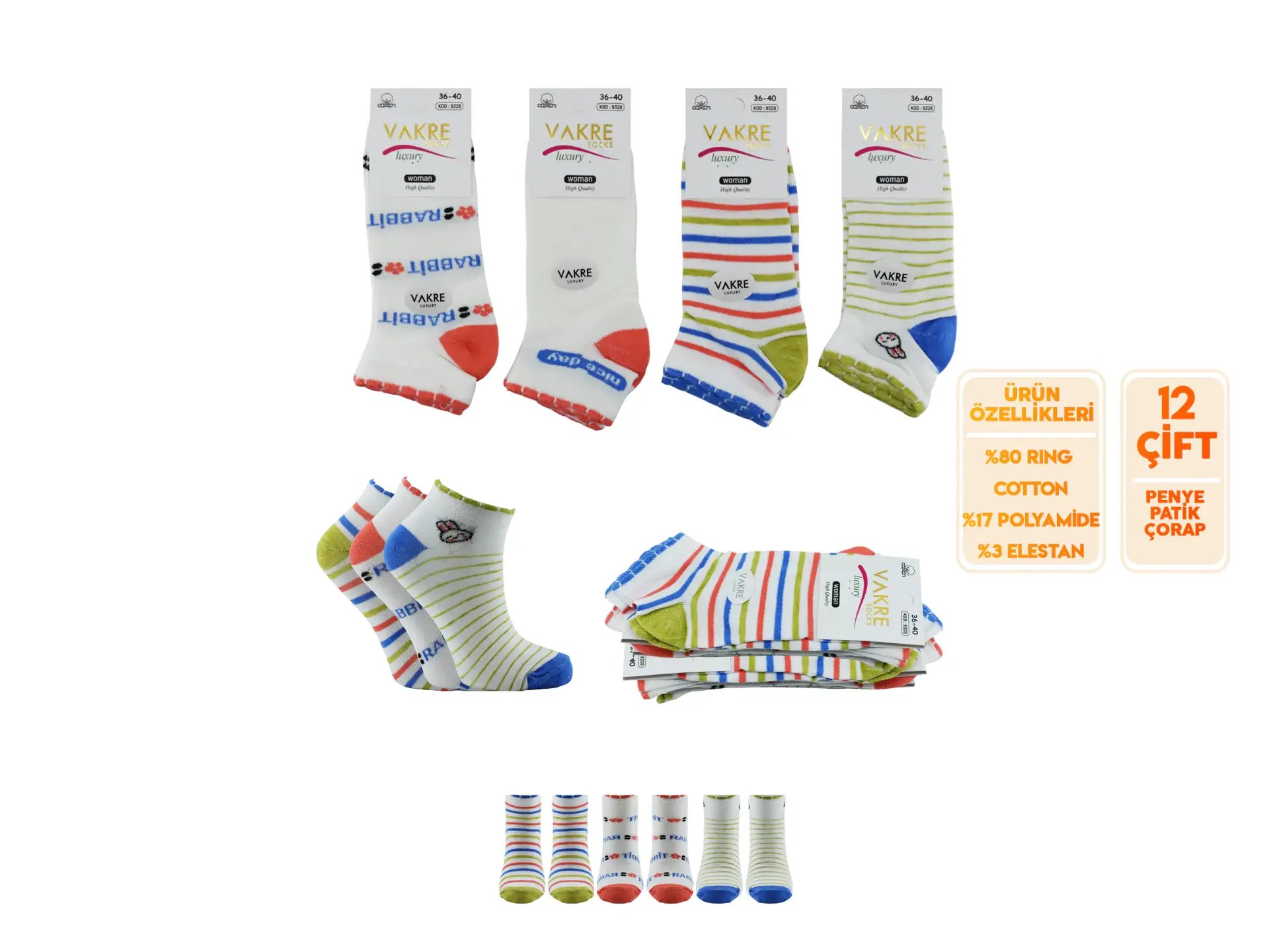 Vakre 9328-33 (36-40) Bayan Penye Patik Çorap