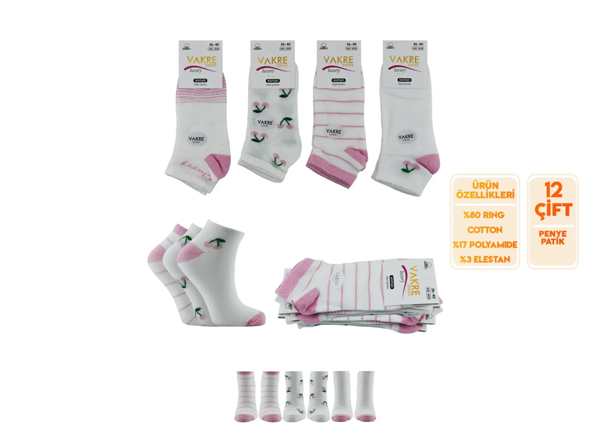 Vakre 9328-39 (36-40) Bayan Penye Patik Çorap