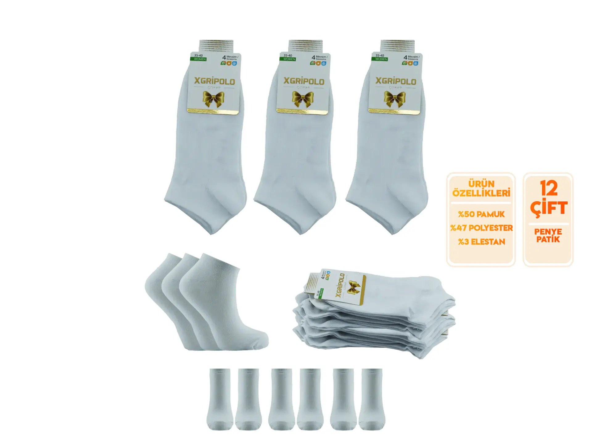 XGRİ POLO (35-40) Bayan Organik Pamuk Penye Patik