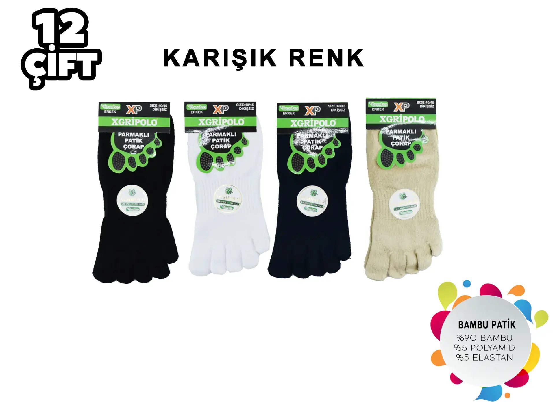 XGRİ POLO E-31 (40-44) Dikişsiz Erkek Bambu Parmak Çorap